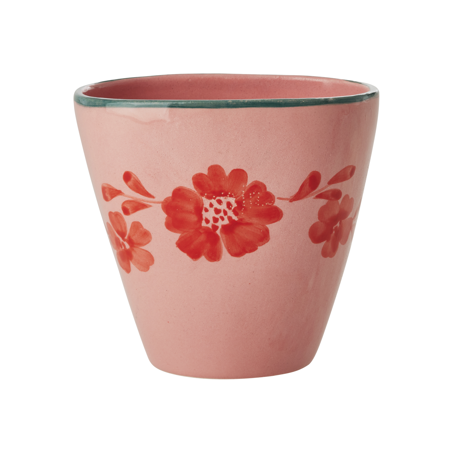 Ceramic Oval Cup with Hand Painted Orange Flower Vine - 10.1 oz