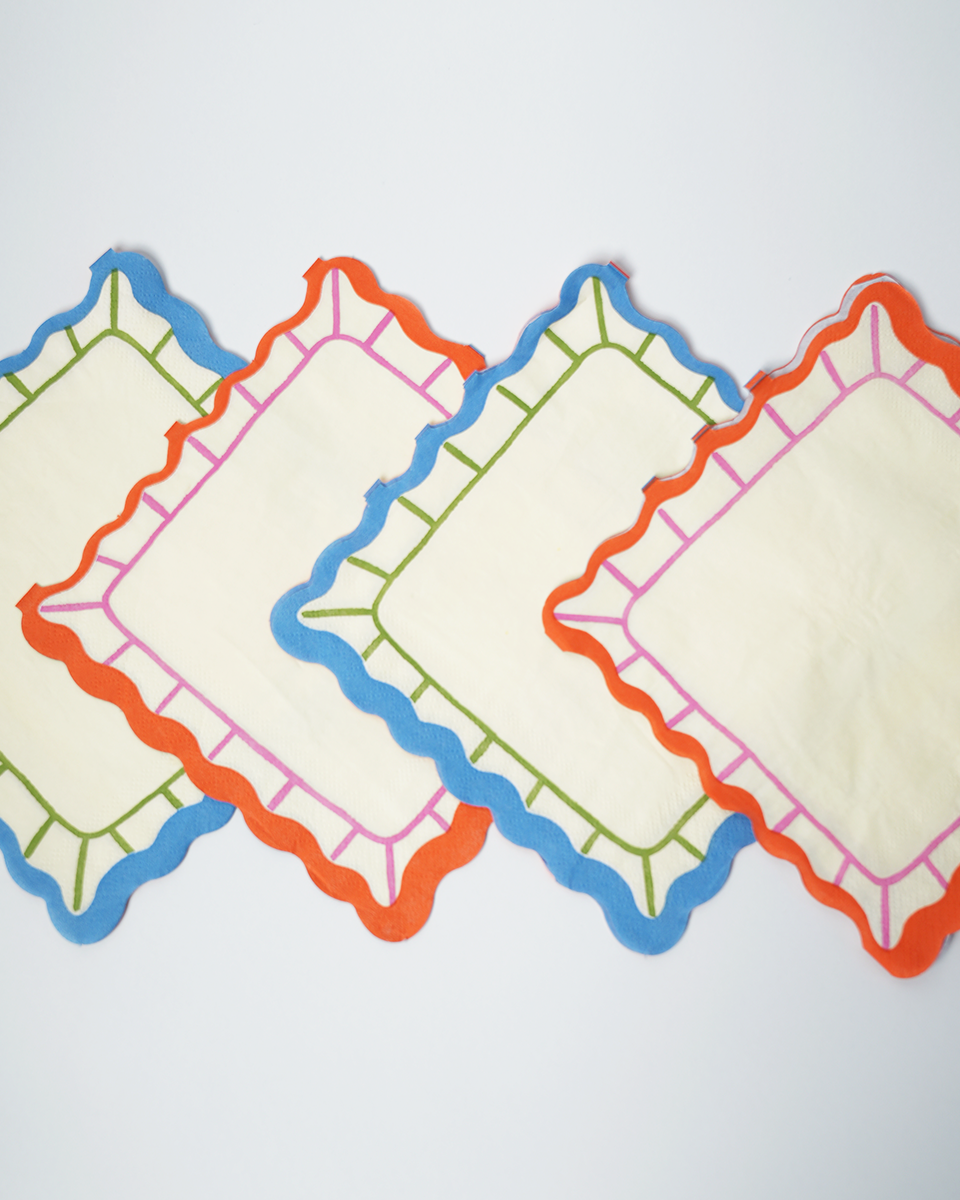 Colorful Scalloped Paper Napkins (x20) | Retro Art Party Napkins | Pop Party Supplies